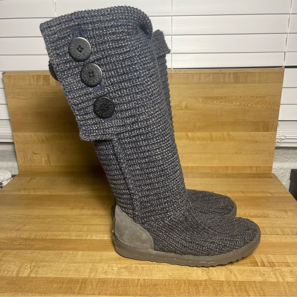 UGG Australia Women's Size 6 US Cardy Classic Knit Tall Navy Sweater Boots 5819